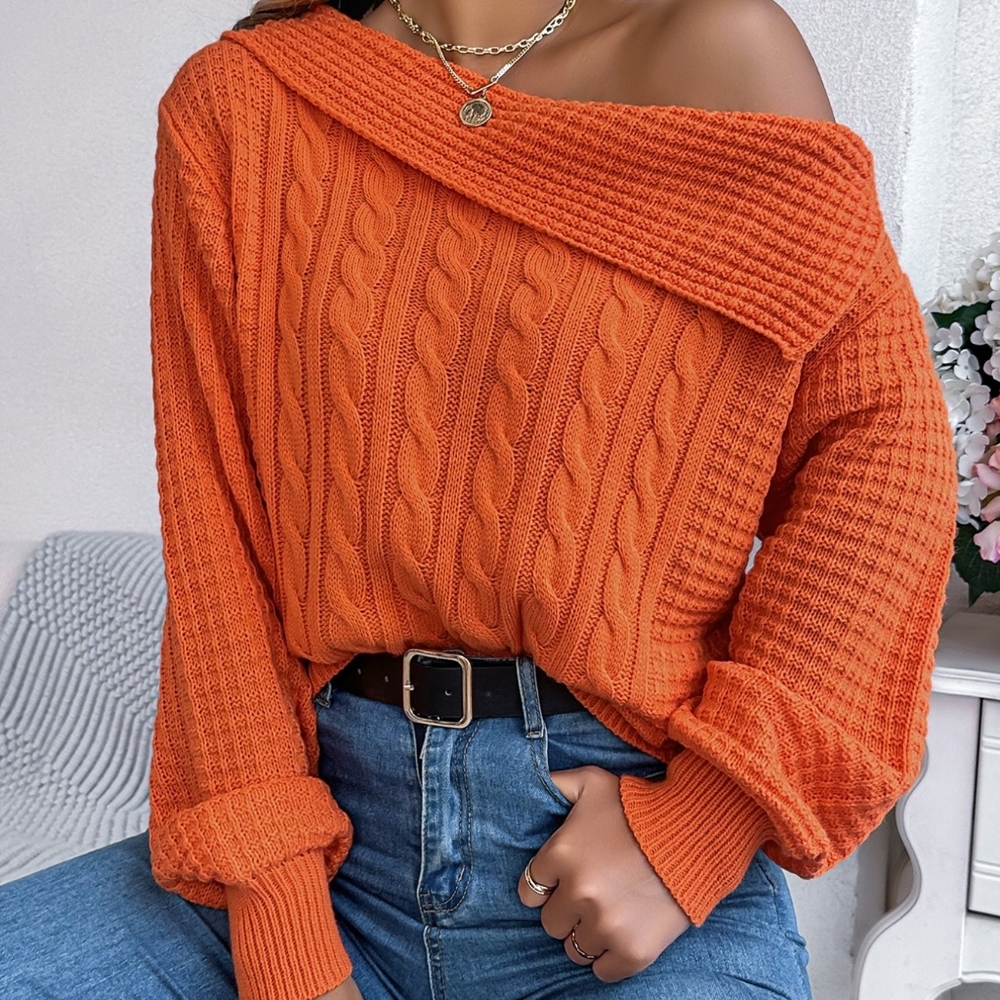 Women's Off-Shoulder Rust Sweater - Picture 8 of 11